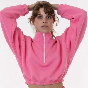 Los Angeles Apparel Cropped Flex Fleece Half Zip Drawstring 2 Piece Sweatsuit M